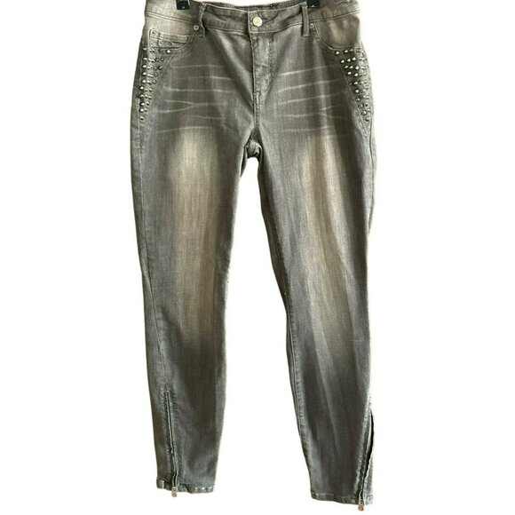 Vintage Bebe Women's Gray Studded  Ankle Zipper Moto Denim Jeans Sz 31 Y2K 1990s - Picture 1 of 7